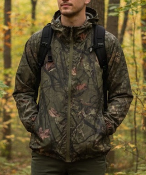 CORISCO(コリスコ)の「カットサッカー カモフラ柄フードブルゾン(M1)(パーカー・メンズ・グレー系カモフラージュ/グリーン系カモフラージュ・X-LARGE/LARGE/MEDIUM)」の1枚目の写真