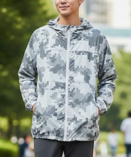 CORISCO(コリスコ)の「カットサッカー カモフラ柄フードブルゾン(M1)(パーカー・メンズ・グレー系カモフラージュ/グリーン系カモフラージュ・X-LARGE/LARGE/MEDIUM)」の2枚目の写真