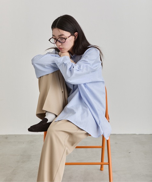 NUJOH(ヌゾ)の「Oversized Stripe Shirt / オーバーサイズストライプシャツ(シャツ/ブラウス・レディース・ブルー/グレー・FREE)」の20枚目の写真