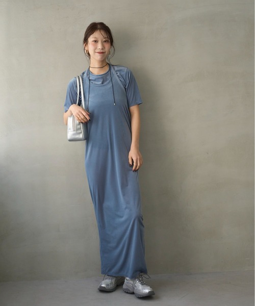 ベロアTシャツ×ホルターネックワンピースセット（ワンピース）｜emmi