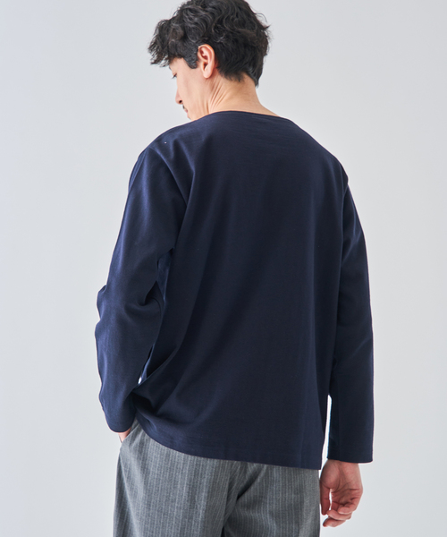 LOOPWHEELER（ループウィラー）の「LOOPWHEELER for LOWERCASE 別注 天竺ボートネック（Tシャツ/カットソー・メンズ・ネイビー/ホワイト/アイボリー・X-LARGE/LARGE/MEDIUM/SMALL）」の6枚目の写真