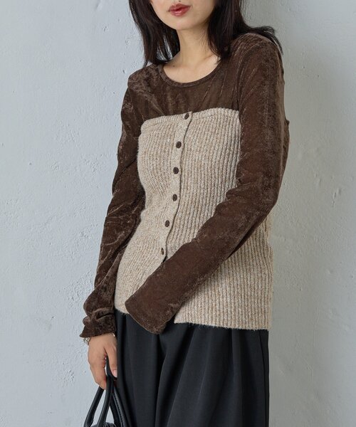 goocy(グーシー)の「MIXニットチューブトップビスチェ(ニット/セーター・レディース・アイボリー・FREE)」の2枚目の写真