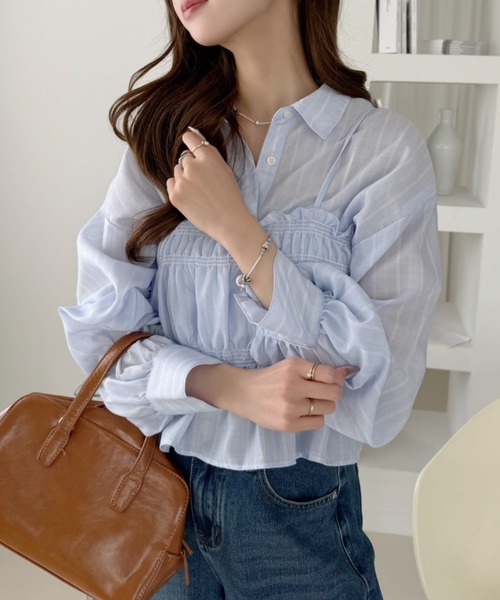 Ada.（エイダ）の「ビスチェ セット チェック/ストライプ シャツ（シャツ/ブラウス・レディース・ブラック/サックスブルー/ホワイト・FREE）」の11枚目の写真
