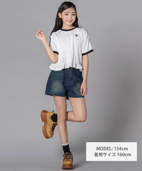 ZIDDY（ジディ）の「シャーリングトップス(130~160cm)（Tシャツ/カットソー・キッズ・ブラック/ホワイト・130cm/150cm/140cm/FREE）」の3枚目の写真