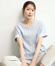 MK MICHEL KLEIN（エムケーミッシェルクラン）の「[接触冷感 洗える]ストライプチュールカットソー（Tシャツ/カットソー）」