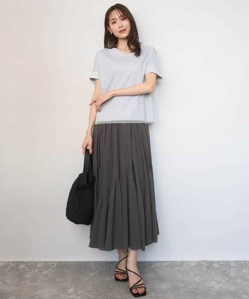 MK MICHEL KLEIN（エムケーミッシェルクラン）の「ストライプチュールカットソー/接触冷感/洗える（Tシャツ/カットソー・レディース・ホワイト/ライトグレー/ライトブルー/ネイビー・38）」の8枚目の写真