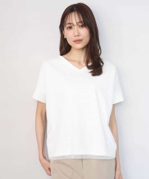 MK MICHEL KLEIN（エムケーミッシェルクラン）の「ストライプチュールカットソー/接触冷感/洗える（Tシャツ/カットソー・レディース・ホワイト/ライトグレー/ライトブルー/ネイビー・38）」の9枚目の写真