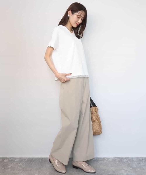 MK MICHEL KLEIN（エムケーミッシェルクラン）の「ストライプチュールカットソー/接触冷感/洗える（Tシャツ/カットソー・レディース・ホワイト/ライトグレー/ライトブルー/ネイビー・38）」の10枚目の写真