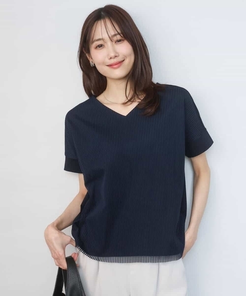 MK MICHEL KLEIN（エムケーミッシェルクラン）の「ストライプチュールカットソー/接触冷感/洗える（Tシャツ/カットソー・レディース・ホワイト/ライトグレー/ライトブルー/ネイビー・38）」の16枚目の写真