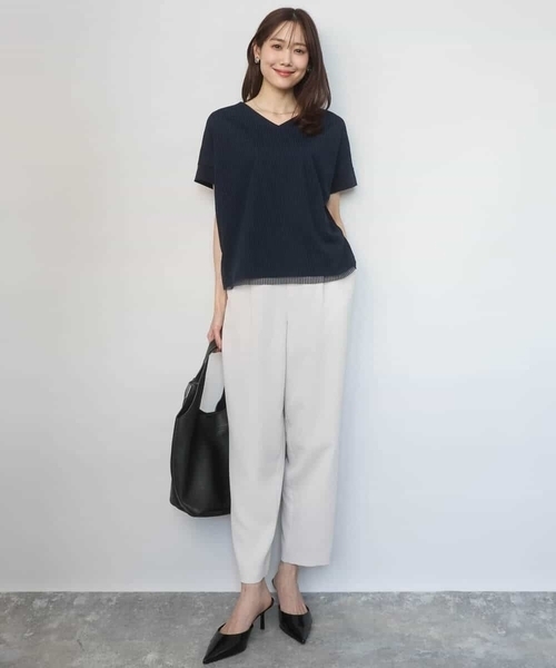 MK MICHEL KLEIN（エムケーミッシェルクラン）の「ストライプチュールカットソー/接触冷感/洗える（Tシャツ/カットソー・レディース・ホワイト/ライトグレー/ライトブルー/ネイビー・38）」の17枚目の写真