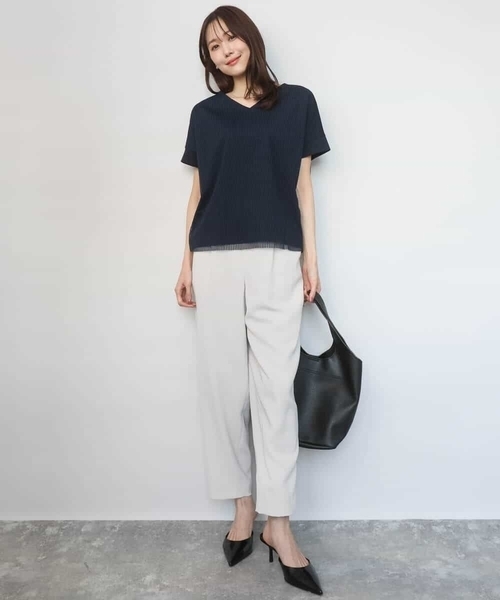 MK MICHEL KLEIN（エムケーミッシェルクラン）の「ストライプチュールカットソー/接触冷感/洗える（Tシャツ/カットソー・レディース・ホワイト/ライトグレー/ライトブルー/ネイビー・38）」の18枚目の写真