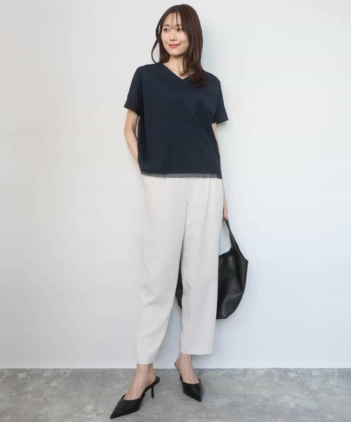 MK MICHEL KLEIN（エムケーミッシェルクラン）の「ストライプチュールカットソー/接触冷感/洗える（Tシャツ/カットソー・レディース・ホワイト/ライトグレー/ライトブルー/ネイビー・38）」の19枚目の写真