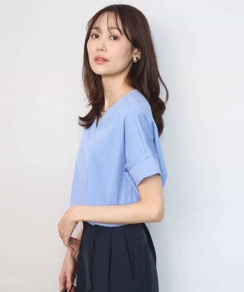 MK MICHEL KLEIN（エムケーミッシェルクラン）の「ストライプチュールカットソー/接触冷感/洗える（Tシャツ/カットソー・レディース・ホワイト/ライトグレー/ライトブルー/ネイビー・38）」の20枚目の写真