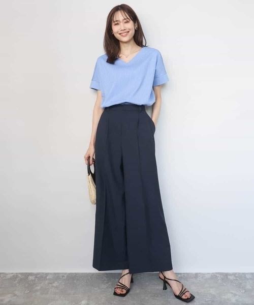 MK MICHEL KLEIN（エムケーミッシェルクラン）の「ストライプチュールカットソー/接触冷感/洗える（Tシャツ/カットソー・レディース・ホワイト/ライトグレー/ライトブルー/ネイビー・38）」の21枚目の写真