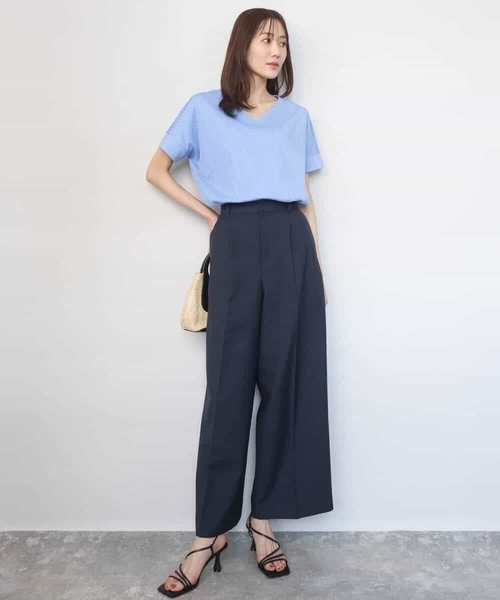 MK MICHEL KLEIN（エムケーミッシェルクラン）の「ストライプチュールカットソー/接触冷感/洗える（Tシャツ/カットソー・レディース・ホワイト/ライトグレー/ライトブルー/ネイビー・38）」の22枚目の写真