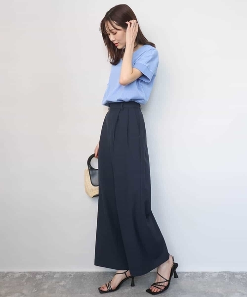 MK MICHEL KLEIN（エムケーミッシェルクラン）の「[接触冷感/洗える]ストライプチュールカットソー（Tシャツ/カットソー・レディース・ホワイト/ライトグレー/ライトブルー/ネイビー・38）」の17枚目の写真
