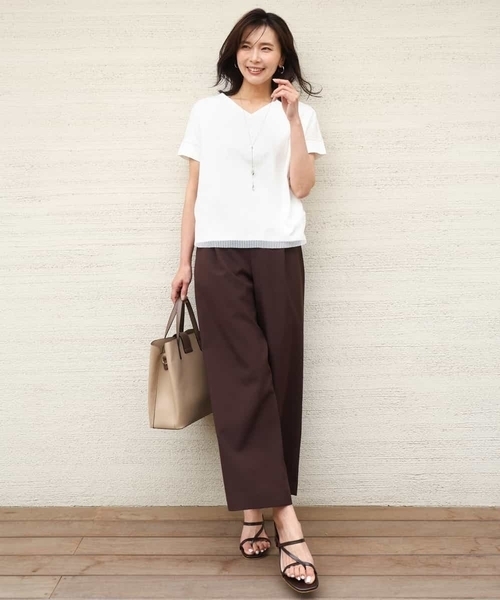 MK MICHEL KLEIN（エムケーミッシェルクラン）の「[接触冷感/洗える]ストライプチュールカットソー（Tシャツ/カットソー・レディース・ホワイト/ライトグレー/ライトブルー/ネイビー・38）」の22枚目の写真