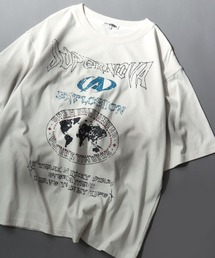 Chemical Wash Graphic Logo T-Shirt/グランジ ケミカル加工 ヴィンテージライク オーバーサイズ 半袖Tシャツ レディース メンズ
