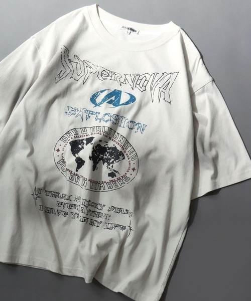 SITRY(シトリー)の「Chemical Wash Graphic Logo T-Shirt/グランジ ケミカル加工 ヴィンテージライク オーバーサイズ 半袖Tシャツ レディース メンズ(Tシャツ/カットソー・メンズ・アイボリー/カモフラージュ/ピンク/ブラック・L/M)」の2枚目の写真