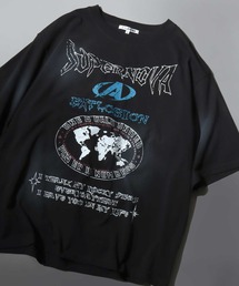 Chemical Wash Graphic Logo T-Shirt/グランジ ケミカル加工 ヴィンテージライク オーバーサイズ 半袖Tシャツ レディース メンズ