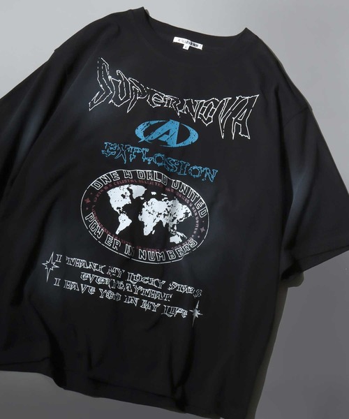 SITRY(シトリー)の「Chemical Wash Graphic Logo T-Shirt/グランジ ケミカル加工 ヴィンテージライク オーバーサイズ 半袖Tシャツ レディース メンズ(Tシャツ/カットソー・メンズ・アイボリー/カモフラージュ/ピンク/ブラック・L/M)」の1枚目の写真