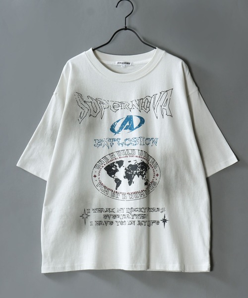 SITRY(シトリー)の「Chemical Wash Graphic Logo T-Shirt/グランジ ケミカル加工 ヴィンテージライク オーバーサイズ 半袖Tシャツ レディース メンズ(Tシャツ/カットソー・メンズ・アイボリー/カモフラージュ/ピンク/ブラック・L/M)」の5枚目の写真