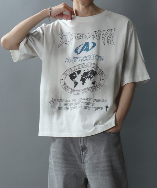SITRY(シトリー)の「Chemical Wash Graphic Logo T-Shirt/グランジ ケミカル加工 ヴィンテージライク オーバーサイズ 半袖Tシャツ レディース メンズ(Tシャツ/カットソー・メンズ・アイボリー/カモフラージュ/ピンク/ブラック・L/M)」の18枚目の写真