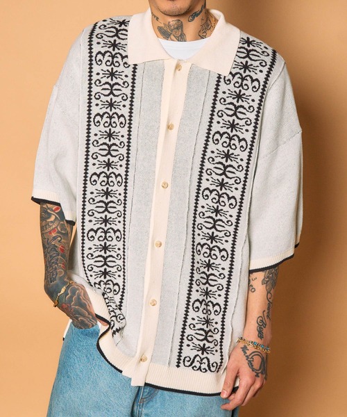 Subciety(サブサエティ)の「Jacquard knit shirt(シャツ/ブラウス・メンズ・ブラック/オリーブ/ホワイト・MEDIUM/LARGE/X-LARGE)」の2枚目の写真