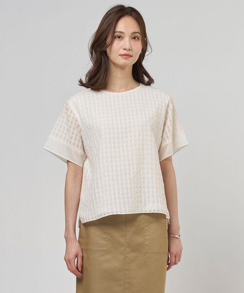 J.PRESS Ladies（J.プレス レディス）の「【一枚で着映え】シアーギンガム クルーネック カットソー（Tシャツ/カットソー・レディース・ブラック系/ブラック系3/アイボリー系・SMALL）」の3枚目の写真