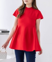 CLEAR BASIC | 裾フレア半袖ニットチュニック［骨格ウェーブ/ミニ丈/フェミニン］(ニット/セーター)