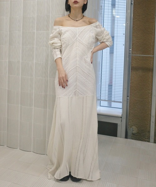 Ameri(アメリ)の「2WAY CRAFT MIX LACE DRESS(ドレス・レディース・ブラック/アイボリー・MEDIUM/SMALL)」の1枚目の写真