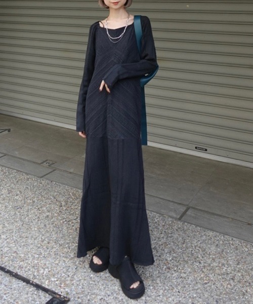 Ameri(アメリ)の「2WAY CRAFT MIX LACE DRESS(ドレス・レディース・ブラック/アイボリー・MEDIUM/SMALL)」の2枚目の写真