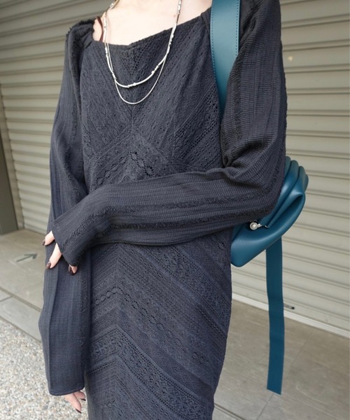 Ameri(アメリ)の「2WAY CRAFT MIX LACE DRESS(ドレス・レディース・ブラック/アイボリー・MEDIUM/SMALL)」の12枚目の写真