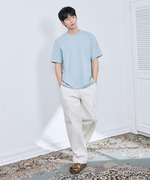 MINDBRIDGE（マインドブリッジ）の「[クール]コットンセミオーバーフィットTシャツ - 6色 MYTS3120（Tシャツ/カットソー・メンズ・ホワイト/ライトブルー/ブラック/ブラウン/グリーン/チャコール・100/95/105/110）」の8枚目の写真
