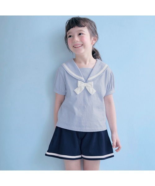 セーラー襟Tシャツ＆キュロットパンツマリンセット（セットアップ
