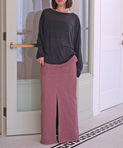 AKTE(アクテ)の「Iラインスリットスカート(デニムスカート・レディース・モーブ系/ブルー・2T/2/1)」の18枚目の写真
