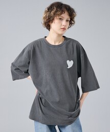 【Revo. / レヴォ】TH-3786-A ハートエンブロイ ピグメント加工 半袖Tシャツ / ユニセックス