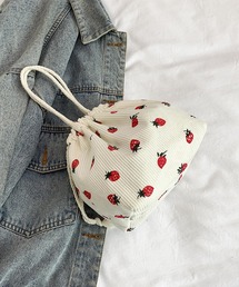 CERCA（チェルカ）の「lulunoix/いちご チェリー柄コーデュロイ巾着 N15483（ポーチ）」