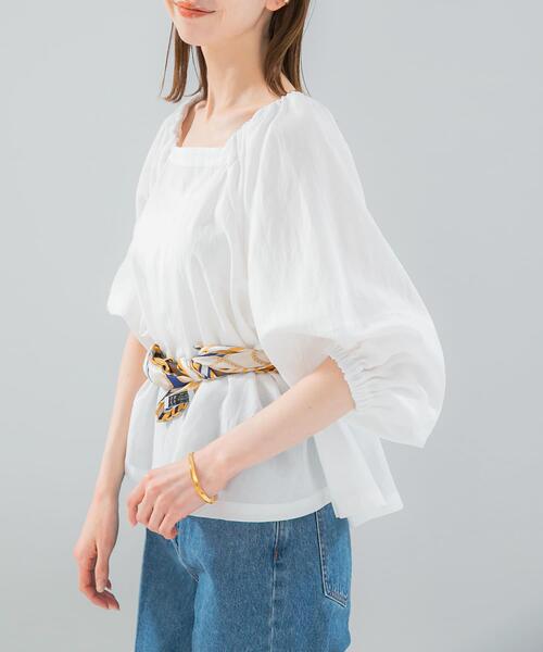 URBAN RESEARCH ROSSO WOMEN(アーバンリサーチ ロッソ)の「キュプラリネンオフショル2WAYブラウス(シャツ/ブラウス・レディース・ネイビー/ホワイト・FREE)」の10枚目の写真