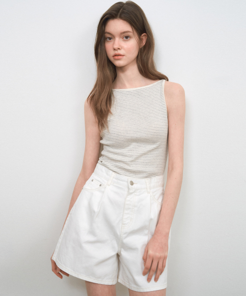 WEDNESDAYOASISFORWOMEN(ウェンズデー オアシス フォー ウーマン)の「シアピンストライプスリーブレス_IVORY(W25-TP27)(Tシャツ/カットソー・レディース・アイボリー・OS)」の1枚目の写真