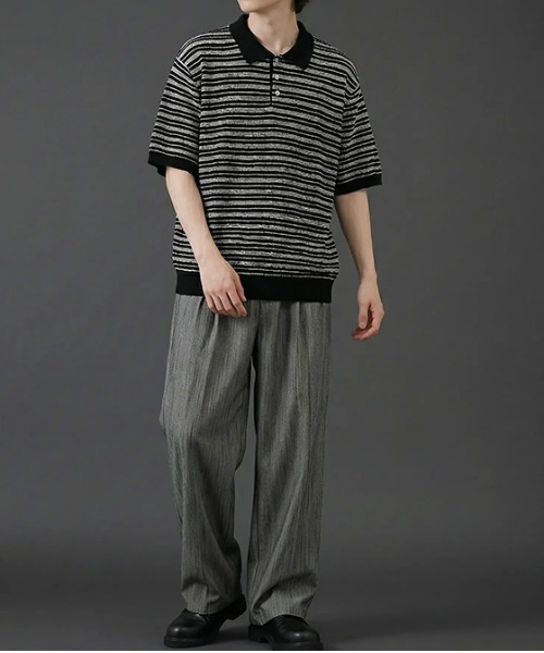 revertical(リバーティカル)の「ランダムボーダー ニットポロシャツ/サマーニット 半袖ポロトップス(Tシャツ/カットソー・メンズ・ブラック/グレー・MEDIUM/LARGE)」の5枚目の写真