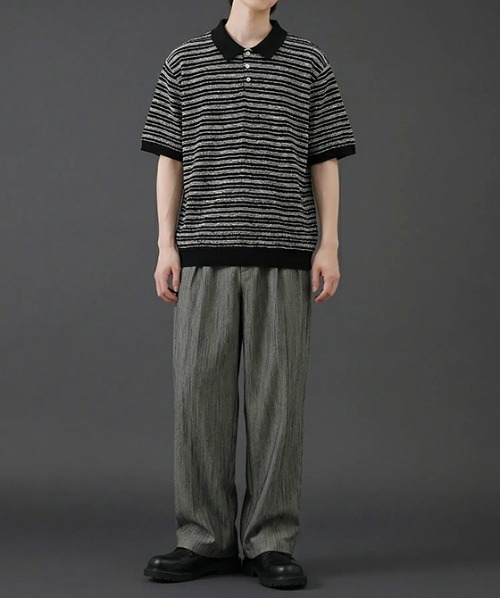 revertical(リバーティカル)の「ランダムボーダー ニットポロシャツ/サマーニット 半袖ポロトップス(Tシャツ/カットソー・メンズ・ブラック/グレー・MEDIUM/LARGE)」の6枚目の写真