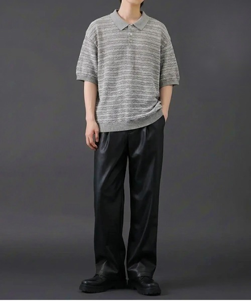 revertical(リバーティカル)の「ランダムボーダー ニットポロシャツ/サマーニット 半袖ポロトップス(Tシャツ/カットソー・メンズ・ブラック/グレー・MEDIUM/LARGE)」の11枚目の写真