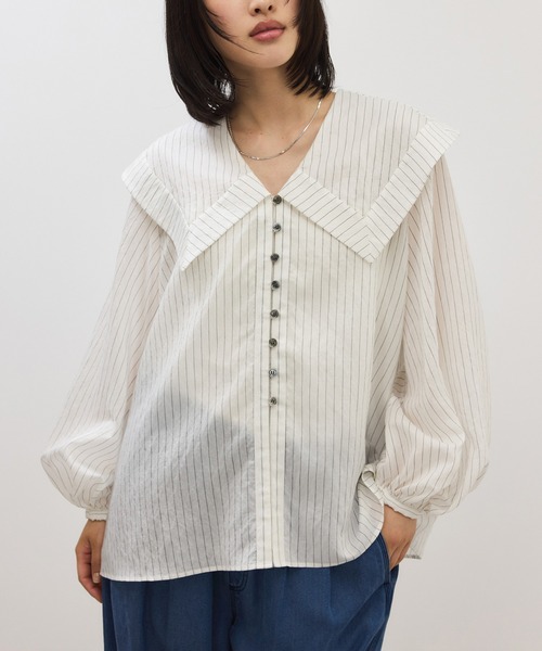 ADAM ET ROPE'(アダムエロペ)の「ワイドカラーブラウス(シャツ/ブラウス・レディース・ホワイト系その他/ベージュ系その他・FREE)」の5枚目の写真