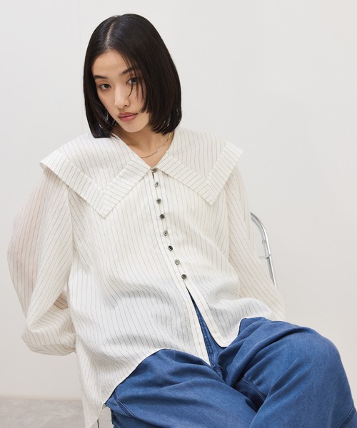 ADAM ET ROPE'(アダムエロペ)の「ワイドカラーブラウス(シャツ/ブラウス・レディース・ホワイト系その他/ベージュ系その他・FREE)」の6枚目の写真