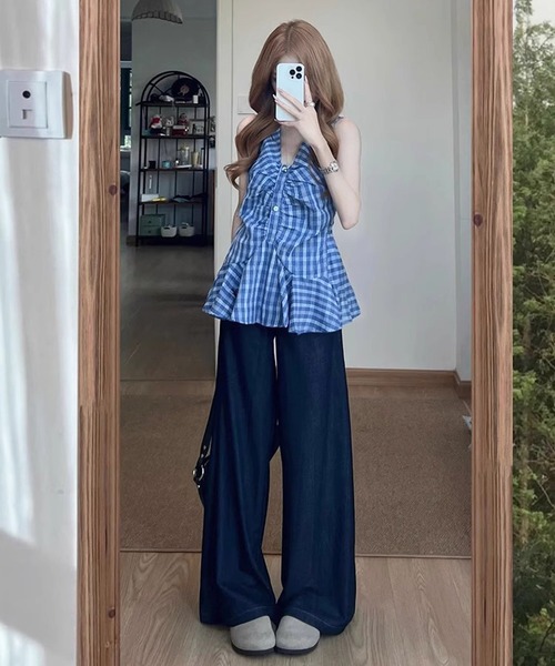 HALEY PESCA(ヘーリーペスカ)の「HALEY PESCA/フロントギャザーチェック柄フレアノースリーブトップス(シャツ/ブラウス・レディース・ブルー/レッド・MEDIUM/SMALL)」の18枚目の写真