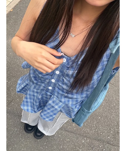 HALEY PESCA(ヘーリーペスカ)の「HALEY PESCA/フロントギャザーチェック柄フレアノースリーブトップス(シャツ/ブラウス・レディース・ブルー/レッド・MEDIUM/SMALL)」の19枚目の写真