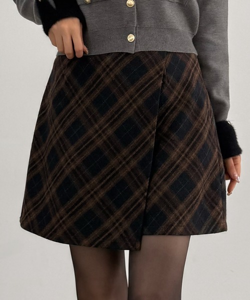 CENEA(セネア)の「ウールライクチェックスカパン(スカート・レディース・ブラウン/チャコール/ネイビー・LARGE/MEDIUM/SMALL)」の3枚目の写真