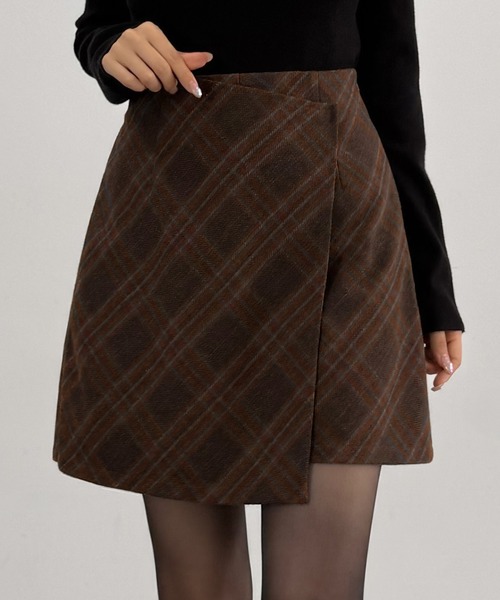 CENEA(セネア)の「ウールライクチェックスカパン(スカート・レディース・ブラウン/チャコール/ネイビー・LARGE/MEDIUM/SMALL)」の2枚目の写真