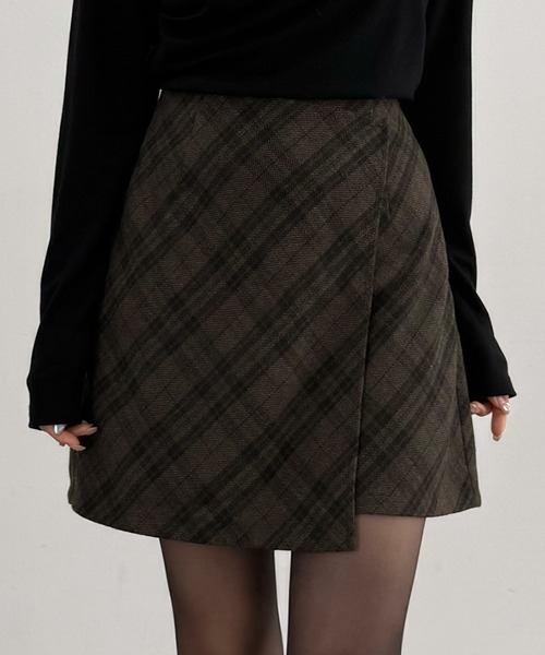 CENEA(セネア)の「ウールライクチェックスカパン(スカート・レディース・ブラウン/チャコール/ネイビー・LARGE/MEDIUM/SMALL)」の1枚目の写真